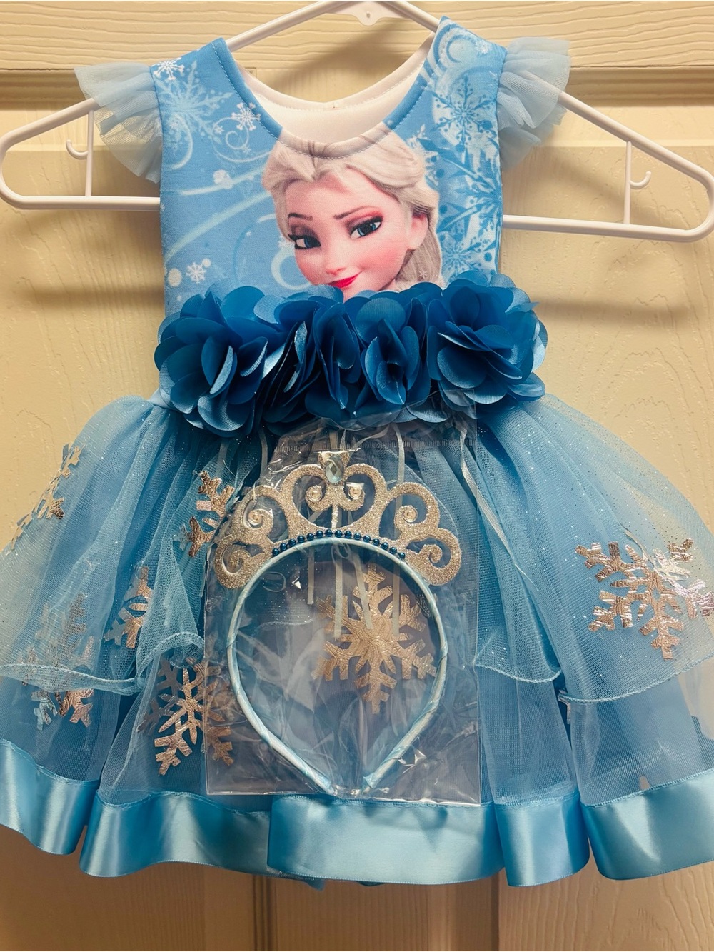 Blue Frozen-Inspired Princess Tulle Dress with Tiara